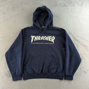 Thrasher Hoodie Mens Medium Blue Skateboard Magazine Sweatshirt Logo Spellout